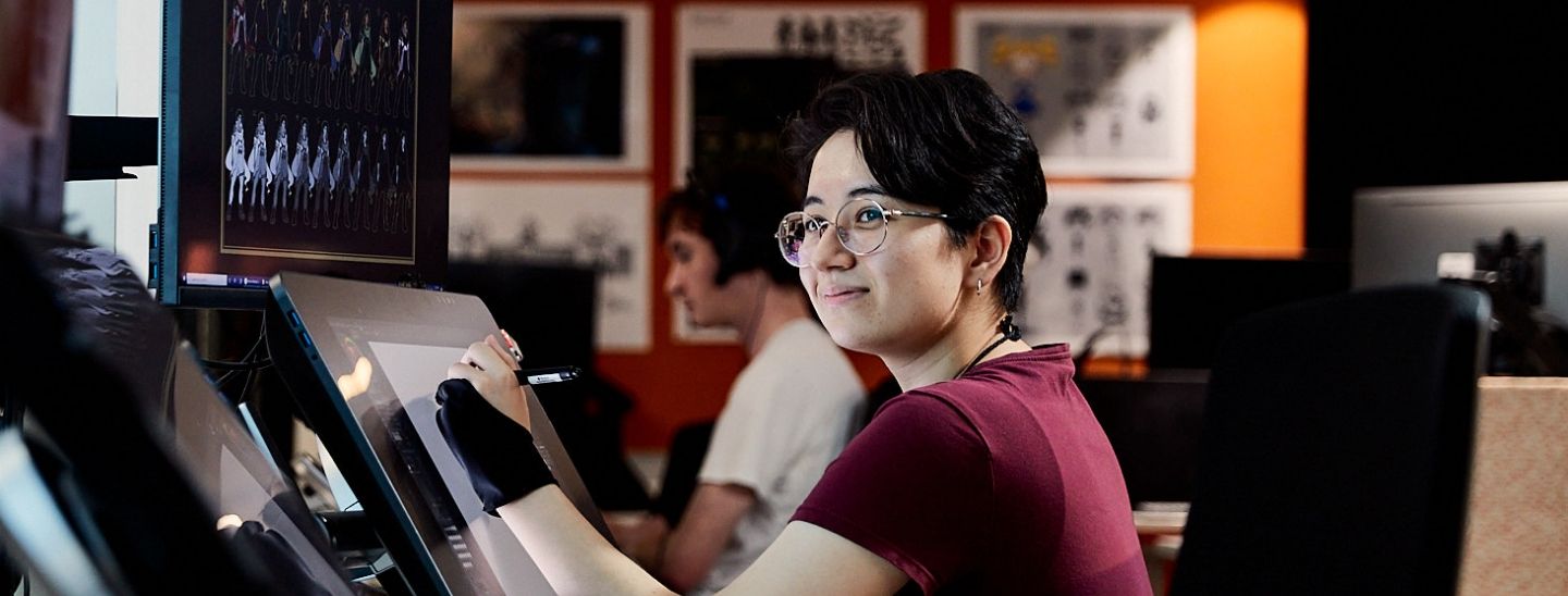 Student working on graphics tablet