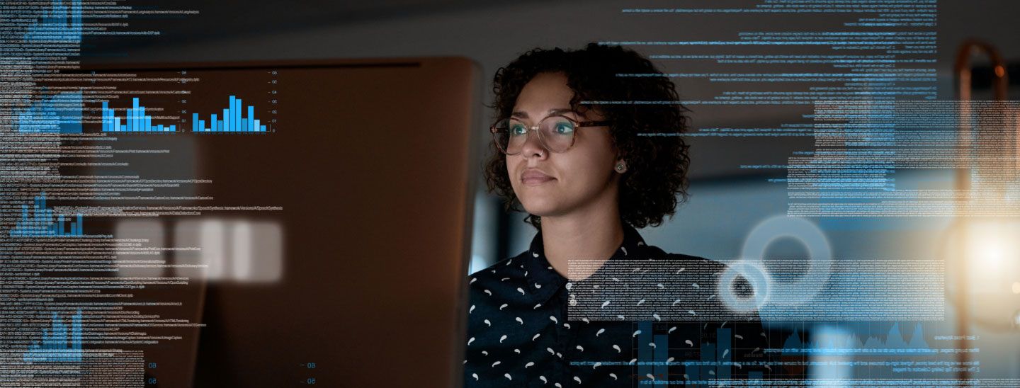 Woman working data graphics